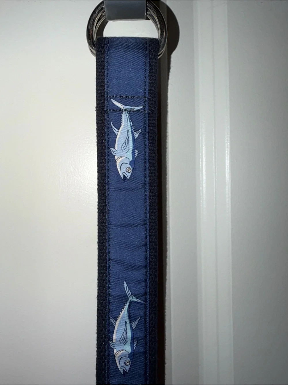 Vineyard Vines Navy Belt with White Fish Motif
